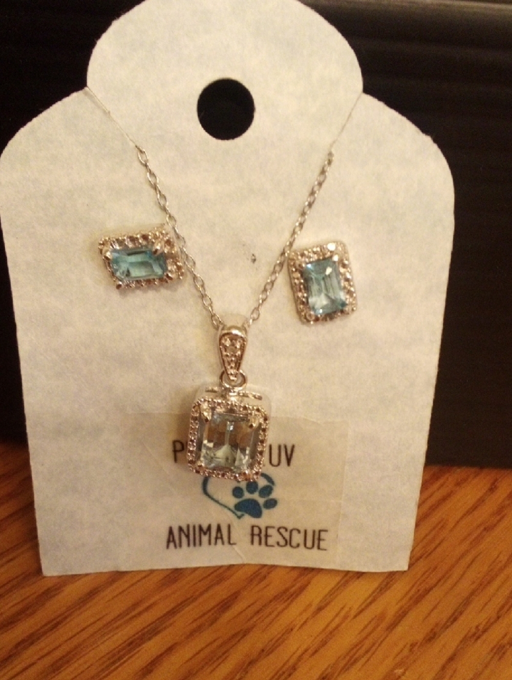 Blue Cubic Pendant and Stud Earring Set